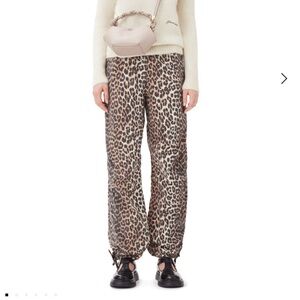 Ganni Leopard Cotton Canvas Drawstring Pants